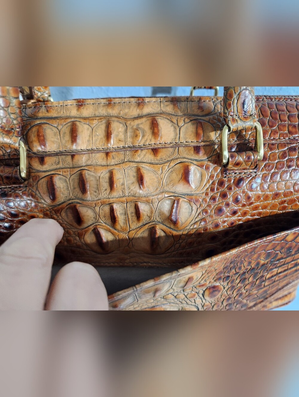 Brahmin Stacy satchel crafted from toasted Melbourne croc-embossed leather 12x8 - Picture 8 of 15